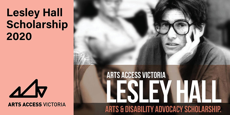A photo of Lesley Hall and the Arts Access Victoria logo