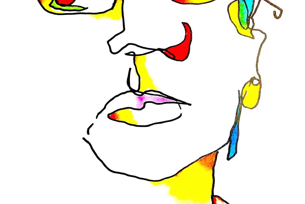 portrait of a person. it is a line crawing with pops of colour