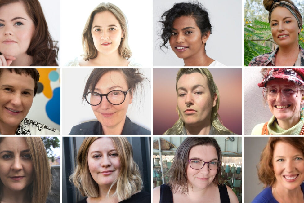 Headshots of Audrey O’Connor, Bedelia Lowrenčev, Brahmmi Kumarasamy, Carly Marchant Supple, Casey Gray, Jaye Hayes, Lana Zilla, Larissa MacFarlane, Liz Cooper, Rebecca Hogan and Rhiannon Pegler and program coach Judith Bowtell.