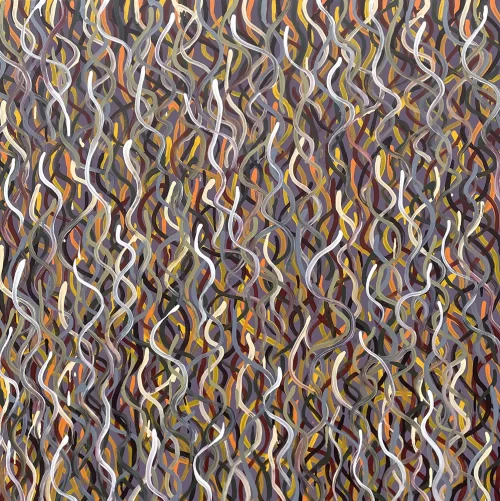 an abstract paining made up of curly lines.