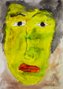 A watercolour portrait of a face.