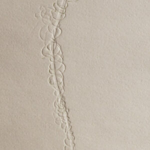 Thick, cream coloured with subtle detailed lines of varying thickness which form abstract looped complex organic forms.