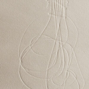 Thick, cream coloured with subtle detailed lines of varying thickness which form abstract looped complex organic forms.