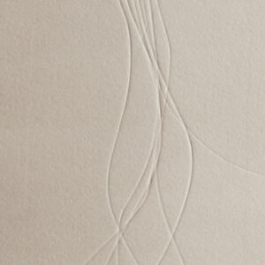 Thick, cream coloured with subtle detailed lines of varying thickness which form abstract looped complex organic forms.