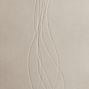 Thick, cream coloured with subtle detailed lines of varying thickness which form abstract looped complex organic forms.