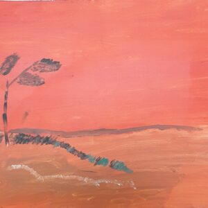 Abstract of the outback, single tree with orange, pink background