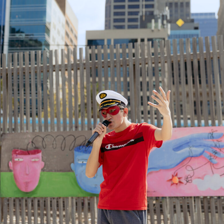 a person is performing on stagfe.