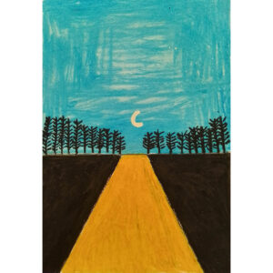 Yellow road with trees