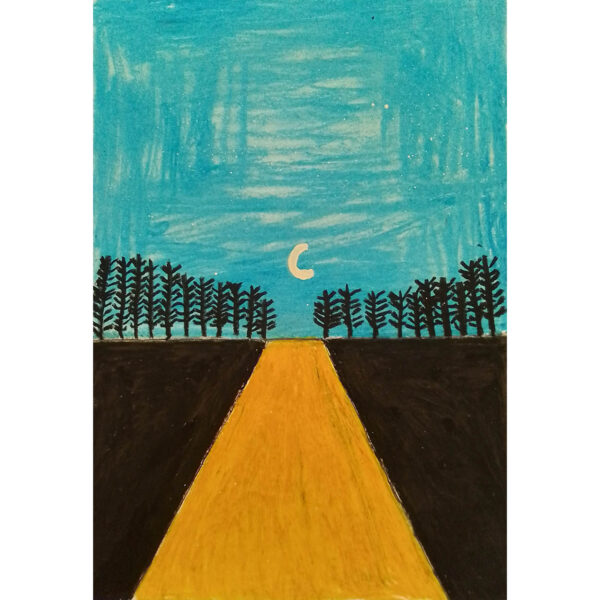 Yellow road with trees