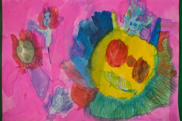 an abstract paining of cats