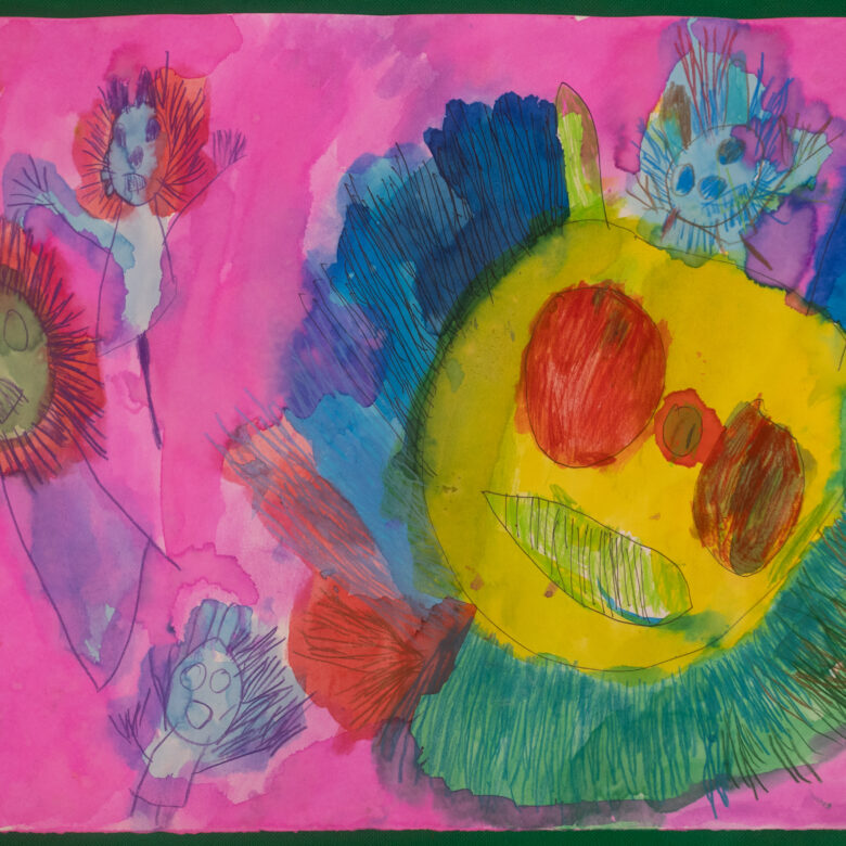 an abstract paining of cats