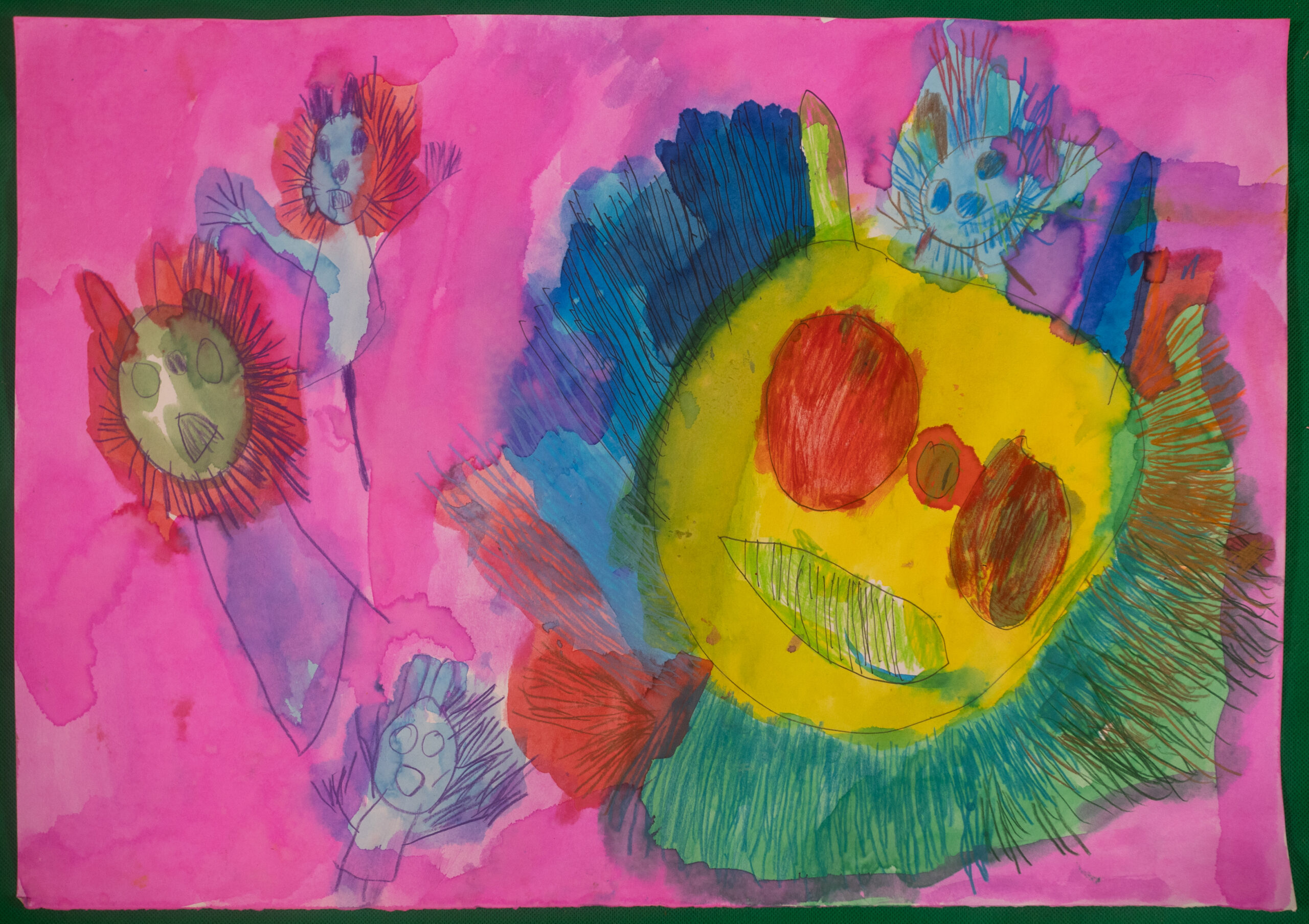 an abstract paining of cats