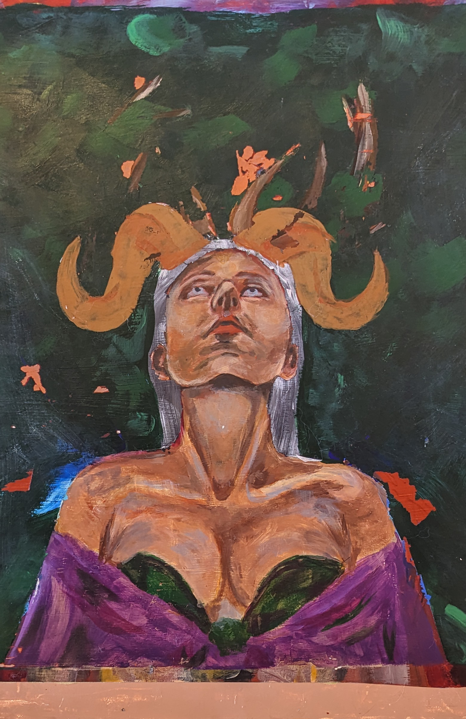 A person with horns on a green background